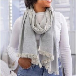 NWT Tribe Alive x BE KIND by Ellen Upcycled Cotton Denim Striped Fringe Scarf